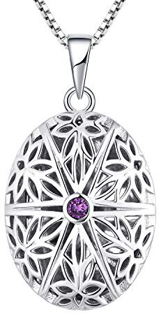 FJ Foto medaljong halsband 925 sterling silver bild minne medaljong hänge halsband smycken gåvor för kvinnor flickor, hjärta/oval/rund/opal