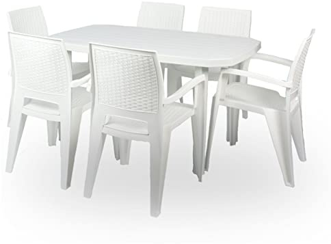 CREVICOSTA QUALITY MARK MARCAS DE CALIDAD - Conjunto Mesa Viana Rectangular + 6 sillas Caribe de Resina (Blanco)