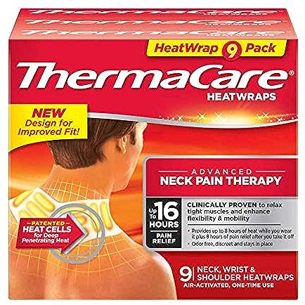 ThermaCare Heat Wraps for Neck & Shoulder Pain Relief, Portable Adhesive Heating Pads with 16-Hour Therapeutic Heat, Drug-Free Muscle & Joint Soothing Patches, Large, (Pack of 9)
