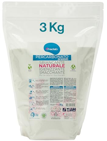 Percarbonato di Sodio per Bucato Puro (3 Kg, 300 Lavaggi) Smacchiatore Bucato ad Azione Sbiancante, Igienizzante Naturale, Antimuffa per Muri Interni, Busta Richiudibile 100% Riciclabile