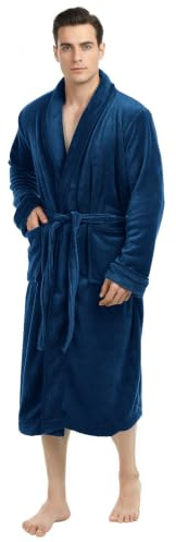 Luxury Ultra Soft Mens Robe Plush Fleece Long Bathrobe, 2XL/3XL, Navy