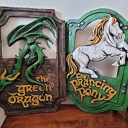 WENLIANG Herr Der Ringe Das TäNzelnde Pony Und Der GrüNe Drache Pub-Schilder-Set, Handgemachtes Dekoratives Schild, Pub Home Business Office Schild (A+B)