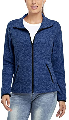 Soneven Fleecejacke Damen, Damen Fleece Jacke mit Durchgehendem Reißverschluss Langärmlig Leicht Sweatjacke Warm Winter für Wandern Outdoor Running Ski,Blau S