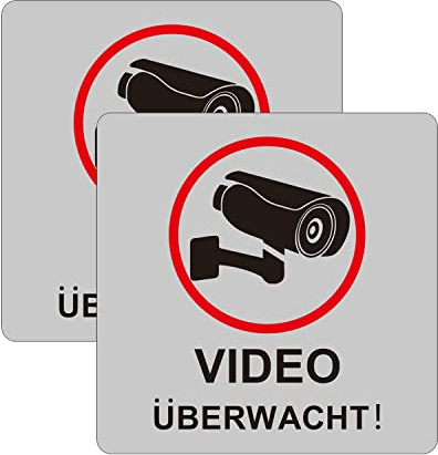 2 Stück Videoüberwachung Achtung schild - Dieser Objekt Bereich Wird videoüberwacht | 12 x 12 x 0.2cm Sticker aus Acryl mit 3M Klebefläche zum einfache Montage für Außen-und Innenbereich