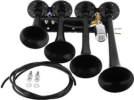DriSentri 12V / 24V Truck Train Air Horn, 185dB Super Loud Four Trumpet Air Horn for Car Vehicle Truck Train Boat