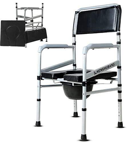 HEBEHO Stahl Toilettenstuhl für Senioren, Behinderte, höhenverstellbarer Nachtstuhl, klappbare Klostuhl, gepolsterter Sitzerhöhung mit Rückenlehne/Armlehne/Eimer