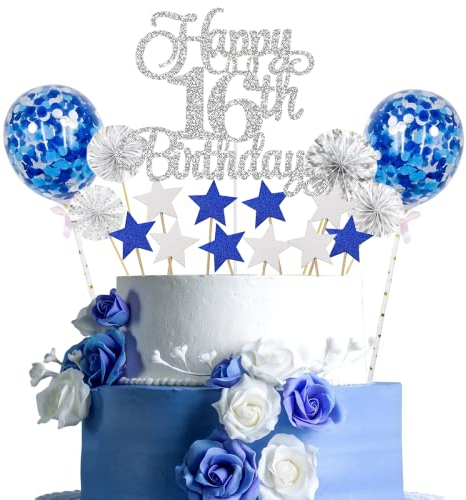 Décoration de gâteau 16 ans - Argenté - Bleu - 16 ans - Décoration de gâteau - 16 ans - Décoration de gâteau - 16 ans - Décoration de gâteau - 16 ans - 16 ans - Décoration de gâteau