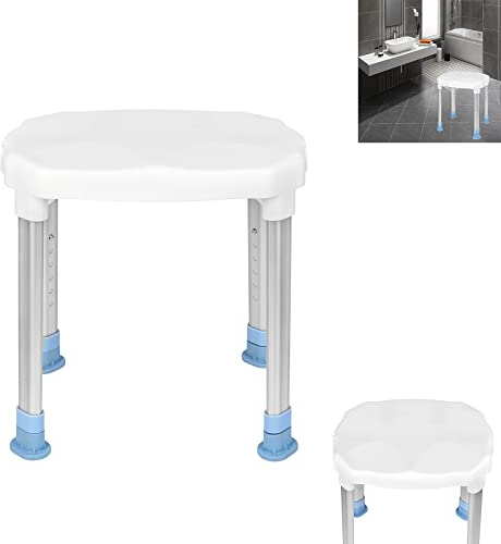 Aufun Duschstuhl, Duschhocker Höhenverstellbar, Badehocker Belastbar bis 150kg mit Rutschfesten Fußpolstern, Badestuhl für Senioren, Schwangere- Typ D