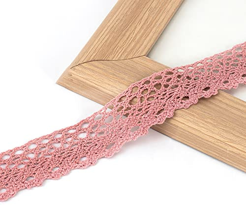 Vintage Spitzenband Borte aus Baumwolle Dekoband Zierband Spitzenstoff Spitzenborte Häkel-Borte für Nähen Handwerk Weihnachtsdekoration Hochzeit Vorhang Deko Scrapbooking Geschenkbox Rosa 3cmx10m