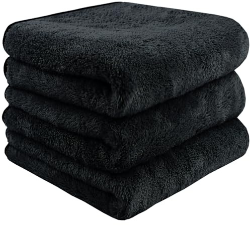 HIDMD Asciugamani in microfibra per asciugare l'auto, grandi panni assorbenti per la pulizia dell'auto, in peluche, spessi, asciugamani 380 g/m² 40 cm x 60 cm confezione da 3 pezzi nero