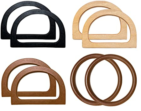 Kellegour 8 Stücke Taschengriffe Holz,D-Form Handtasche Griff,und Runde Handtasche Griffe,Handtasche Handtaschengriff,Zubehör Henkel,für handgemachte Strandtasche Handtaschen Stroh Tasche Geldbörse