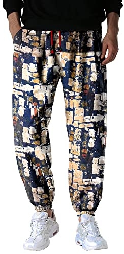 MakingDa Baggy Hippy Trousers Mens Patterned Casual Hippie Harem Pants Cotton Colourful Printed Yoga Lounge Bohemian Bottoms Loose Fit Cuffed Plus Size-DZ-2-L