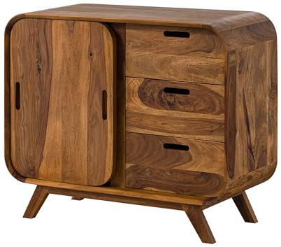 MASSIVMOEBEL24.DE Sideboard Sheesham Hellbraun lackiert Mailand #100 | 90x40x75 cm 32 kg Mid Century montiert vollmassiv