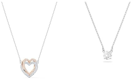 Swarovski Infinity Halskette, Herz, Weiss, Metallmix & Attract Halskette, Rundschliff, Weiß, Rhodiniert