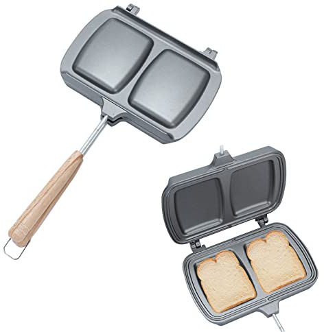 Padella a Doppia Faccia per Toast e Frittata, Antiaderente con Manici per Panini, Sandwich e Pane Tostato (B)