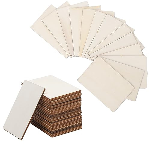 Creperture 50 Stück Unlackierte Quadratische Holzstücke, 9 cm x 6 cm Natürliche Leere Holzscheiben Rechteckige Chips zum Bemalen von Holzarbeiten, DIY, Handwerk, Dekoration