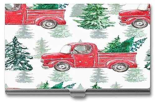 Niapessel Visitenkartenhalter, weihnachtliches rotes LKW-Druck, Tasche, schmal, tragbar, Metall, Visitenkartenetui für Damen und Herren, 9,4 x 5,6 x 0,8 cm, Stil 5