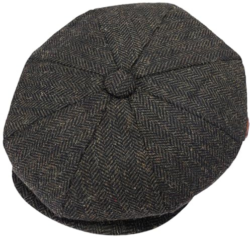 ZRWASKA® Mens Flat Caps UK 8 Panel Peaky Flat Baker Boy Hats Wool Cap – Gatsby Tweed Wool Fabric Newsboy Style Baker 1920s Hat Flat Cap Men Plain Herringbone Olive, Size Large