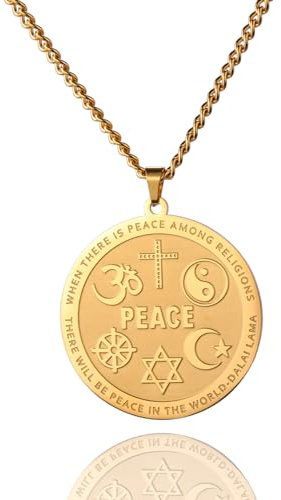 EUEAVAN Koexistenz in Frieden Halskette Koexistenz Harmonie Anhänger om/Davidstern/Sichel/Yin Yang/Kreuz/Friedenskette Multi Religiöse Spirituelle Halskette für Frauen Männer (gold)