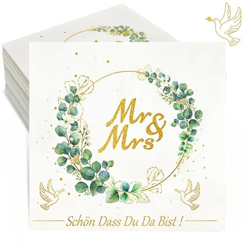 Servietten Hochzeit 36 Stück Eukalyptus Servietten Schön Dass Du Da Bist,3-Lagig 33 x 33cm Servietten Weiß Liebe Mr & Mrs Deko Hochzeit Papierservietten Tischdeko Hochzeit