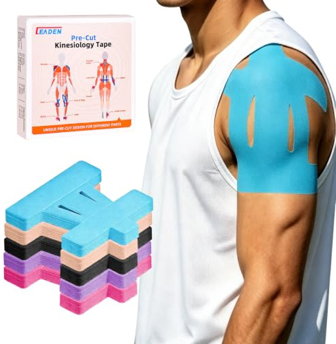 IEADEN Precut Kinesiology Tape for Shoulder, 10 Pcs - Shoulder Support & Stability, Shoulder Pain Relief Athletic Tape - Waterproof & Elastic, Breathable Hypoallergenic Latex-Free Tape, Blue