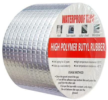 LUOHONG Nastro adesivo impermeabile del butile Nastro adesivo esterno del bitume autoadesivo, Nastro di tenuta della lamina di alluminio della gomma butilica, Per la perdita del tetto (5cm X 5m)