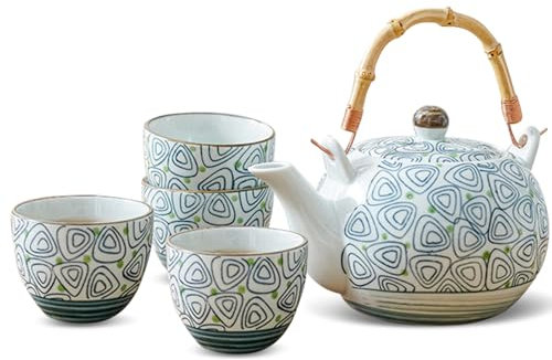 Xnqelerate Japanische Porzellan Teeservice, 600ml Chinesisches Teeset mit Kanne und 130ml Tassen für 4, Chinesisches Kung-Fu-Tee-Set, Asiatische Teekanne Set für Teeliebhaber