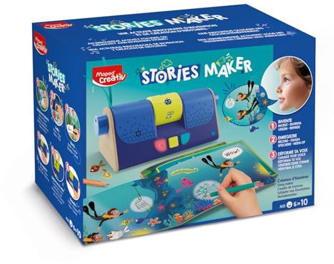 Maped CREATIV - Stories Maker - Créateur d'Histoires, Dessiner, Inventer et Enregistrer des Histoires - Avec Déformateur de Voix et + de 200 Stickers - Activité Créative, Dès 6 Ans