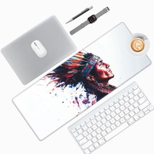 Tapis de Souris XXL 1200x600 mm Tapis de Souris Blanc sous Main Bureau, Tapis de Souris Indien Mouse Pad, Tapis Souris Gamer XXL, Imperméable, Base Antidérapant, pour Maison/Bureau/Gamer -790HDM