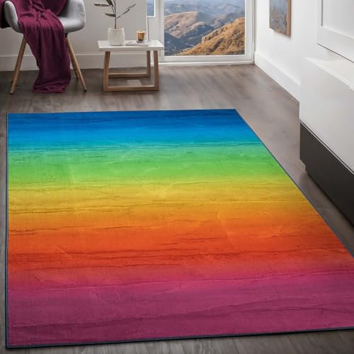 Teppich Kurzflorteppich, Wohnzimmerteppich aus Polyester in regenbogenfarben, graffiti absolut Modern fürs Wohnzimmer, Schlafzimmer, Kinderzimmer und Jugendzimmer Stripes multi bunt 120x170 cm