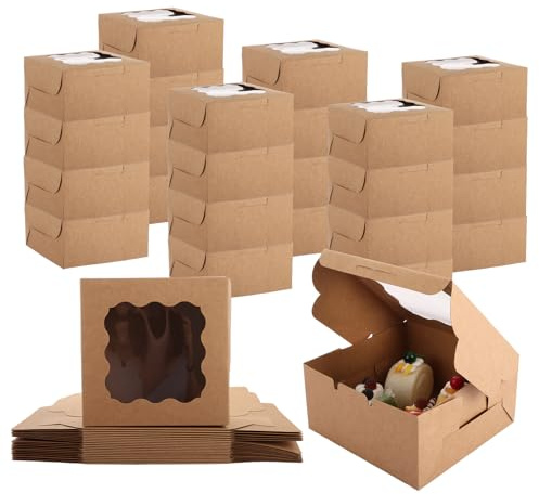 DAJAVE 100 Pcs Small Cake Boxes, Cookie Box 15x15x7.5cm Brownie Box Sweet Boxes Empty Bakery Boxes for Bakery Cookies Cake Donuts Muffins Macaron Candy