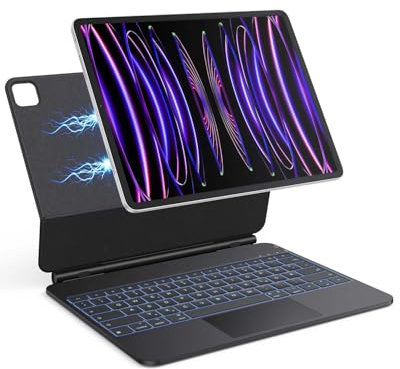 OMOTON Tastatur Hülle für iPad Air 13 Zoll (M3/M2) & iPad Pro 12.9 (6/5/4/3 Gen) – Magic Keyboard mit Trackpad, Tastatur Magnetische 7 Beleuchtung, QWERTZ, Freischwebendes Design