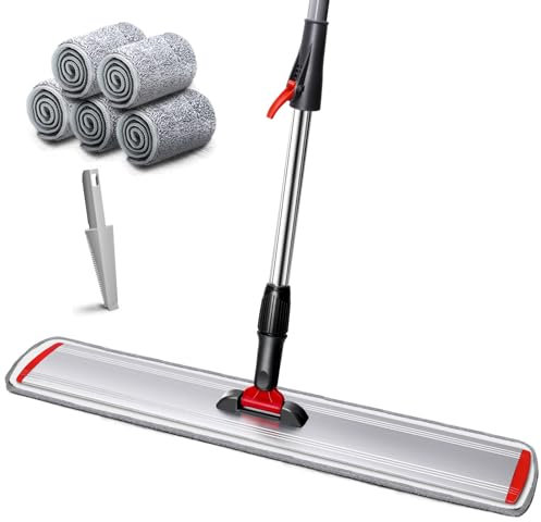 Eukue Balai Serpillère Professionnel, 60cm Largeur Balais à Plat Serpillere en Microfibre avec 5 Tampons,Grande Serpillere de Rotation à 360°pour Maison Cuisine- Envoyer Le grattoir de Nettoyage