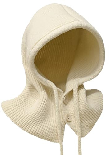 JSTHHTT Winter Hats for Women, with Drawstring Warm Hooded Scarf Hat, Winter Beanie Hat, for Outdoor Sports (Off White)