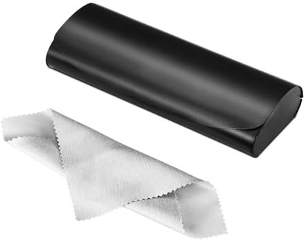 FINTIE Brillenetui Metall Aluminium - Tragbare Hardcase Flach Brillen Etui mit Brillenputztuch für Herren und Damen, Schwarz