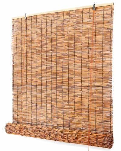 MDXVRKYBC Bambusrollo Fenster Sonnenschutz Rollo Bambus Rollo Jalousine Für Fenster Anpassbare Verdunkelungsrollos Aus Schilfrohr Fensterläden Für Pergola Balkon Außenveranda(Carbonized Color)