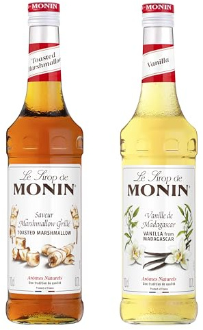MONIN - Assortiment de Sirop de Marshmallow Grillé et de Vanille pour boissons chaudes et milkshake gourmands - Arômes Naturels - 2x70cl