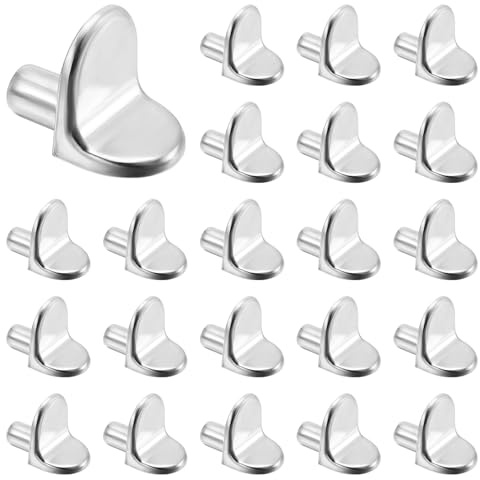 Nynkyon 20 PCS Shelf Support Pegs, Heavy Duty L-Shaped Metal Cupboard Shelf Pegs, Metal Shelf Pins, Shelf Pins 5mm, for Kitchen Cabinet Bookcase Closet Wardrobe Wood Glass Shelves Supports - Silver