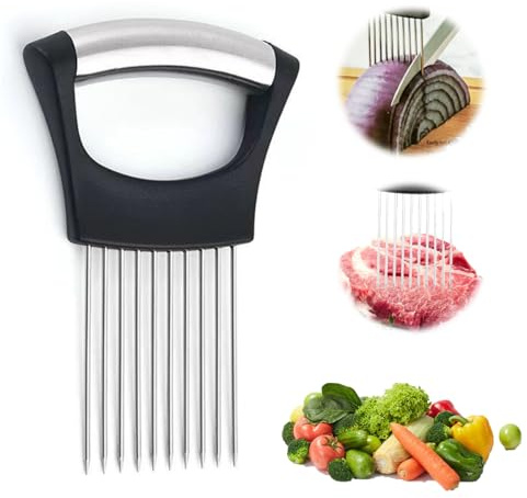 Stainless Steel Onion Slice Holder,Onion Slice and Dice Slicer Holder, Lemon Slicer Vegetable Cutter, All in One Onions Holder Stainless Steel Fork, for Fruits, Veg, Meat, Cutt, Slic