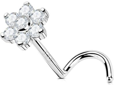 OUFER 20G Blume Nasenpiercing Sterling Silber 925 Nasenschmuck S-förmig 7 mm Nostril Piercing Ring klares CZ für Frauen Körper Piercing Schmuck