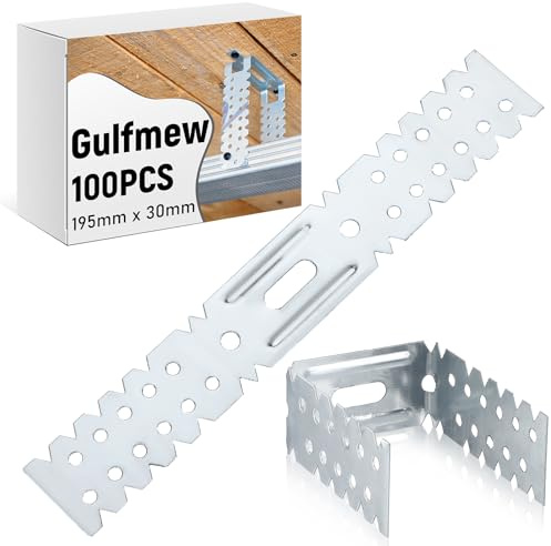 Gulfmew 100pcs Hinge Drylining Brackets Pre-galvanised Drywall Brackets 195mm x 30mm Galvanised Mild Steel Wall Mount Designed for Plasterboard Dry Lining Systems for Wall Ceiling Timber Joint | 195mm x 30mm Galvanized Mild Steel Wall Mount Designed for Plasterboard Dry Lining Systems for Wall Ceiling Timber Joint