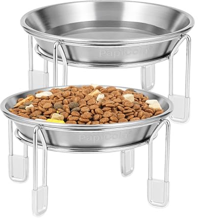 Elevated cat Bowl 2PC, 6.3 Wide Raised Cat Bowl | Stainless Steel Cat Food and Water Dishes, Small Dog Bowl, Whisker Friendly, Anti-Vomiting, Neck Stress-Free Bowl Stands
