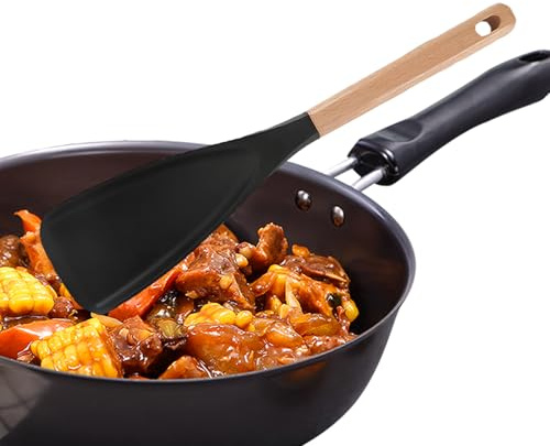 Kochlöffel – Servierlöffel aus Silikon | hitzebeständiger Pfannenwender mit Holzgriff zum Kochen, Backen und Servieren