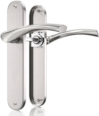 Bwintech 1 Satz gebürstetem Nickel Türgriff Set, 195mm Schraube Loch Abstand, Türschloss Loch Abstand ist 70mm geeignet für Schlafzimmer Innentüren, Zimmertüren