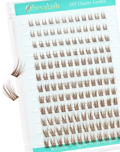 Braune Cluster-Wimpern, einzelne Wimpern, 144 Stück, 8–12 mm Länge, einzelne Wimpern, natürliches dünnes Band, C-Curl, leicht und weich, von Obeyalash