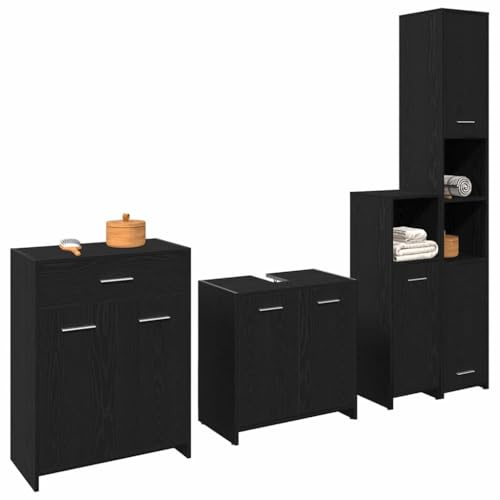 vidaXL Ensemble de mobilier de Salle de Bain 4 pcs Chêne Noir, Ensemble de Meubles de Salle de Bains Modernes, Design de Cabinet rectangulaire, Style Chic pour Un Espace Urbain