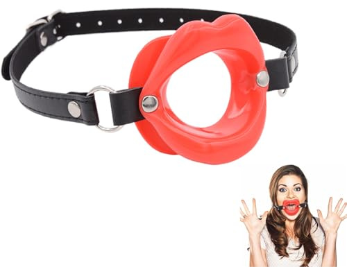 Gag Mouth Gag Silicone Lip Separator with Mouth Opening SM Ball Gag Lips Harness Bondage Adjustable Forged Mouth Open Leather Flirting Sex Toy for Beginners Couples (Red)