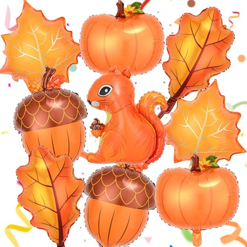9 palloncini decorativi autunnali, scoiattoli decorativi per autunno, foglie d'acero e zucca, palloncini arancioni per autunno e feste a tema Halloween
