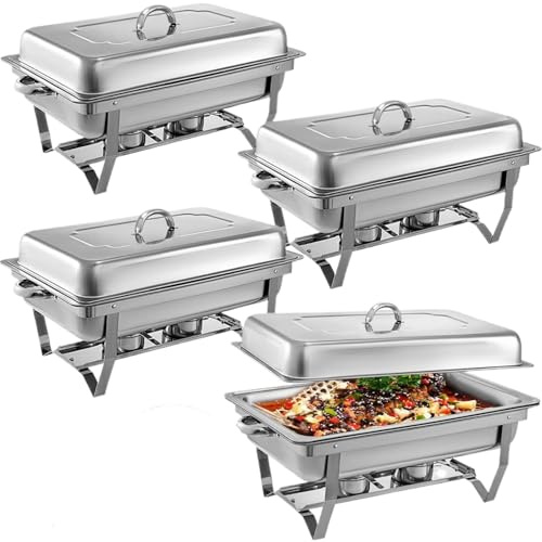 Chafing Dish Buffet Set 4 Packs 9L Stainless Steel Folding Buffet Stove Food Warmer Dinner Tray Chafing Dish Self-Service Tableware ()