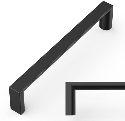 Amerdeco 10 Pack Matte Black Cabinet Pulls, 5 Inch(128mm) Hole Center Kitchen Cupboard Handles, Solid Zinc Alloy - Cabinet Hardware Drawer Pulls for Cupboard Wardrobe, AM042